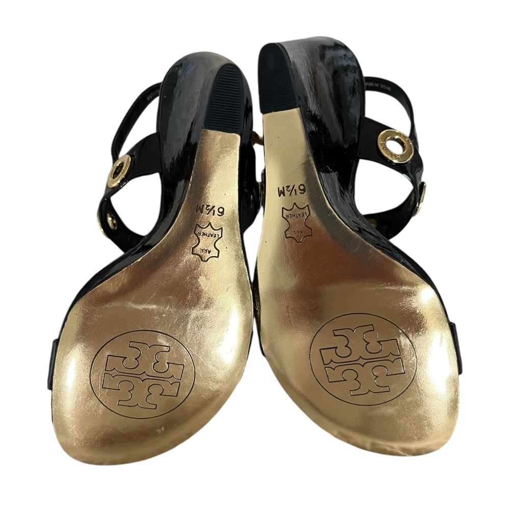 TORY BURCH NEW NIB PATENT LEATHER WEDGE SUMMER SHOES 6.5 - Picture 8 of 10
